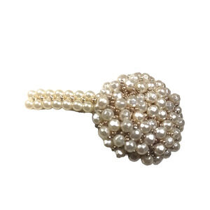White Beaded Homemade Hair Barrette Tension Clip Unusual Design White Gold...